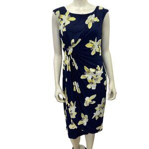 Connected Apparel Floral Navy Blue Knee-Length Dress With Yellow & White Flowers